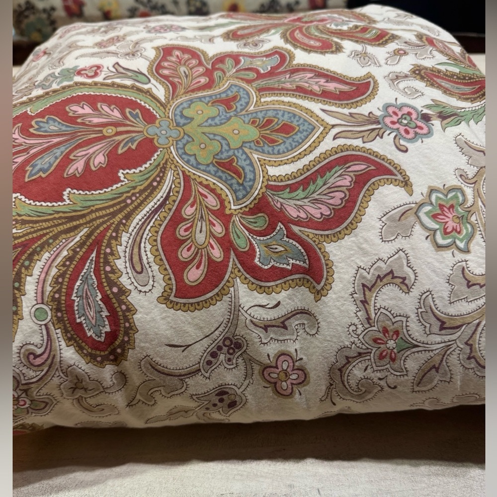 POTTERY BARN Charlie Paisley Floral 100% Cotton Full/Queen Duvet Beige Deep Red